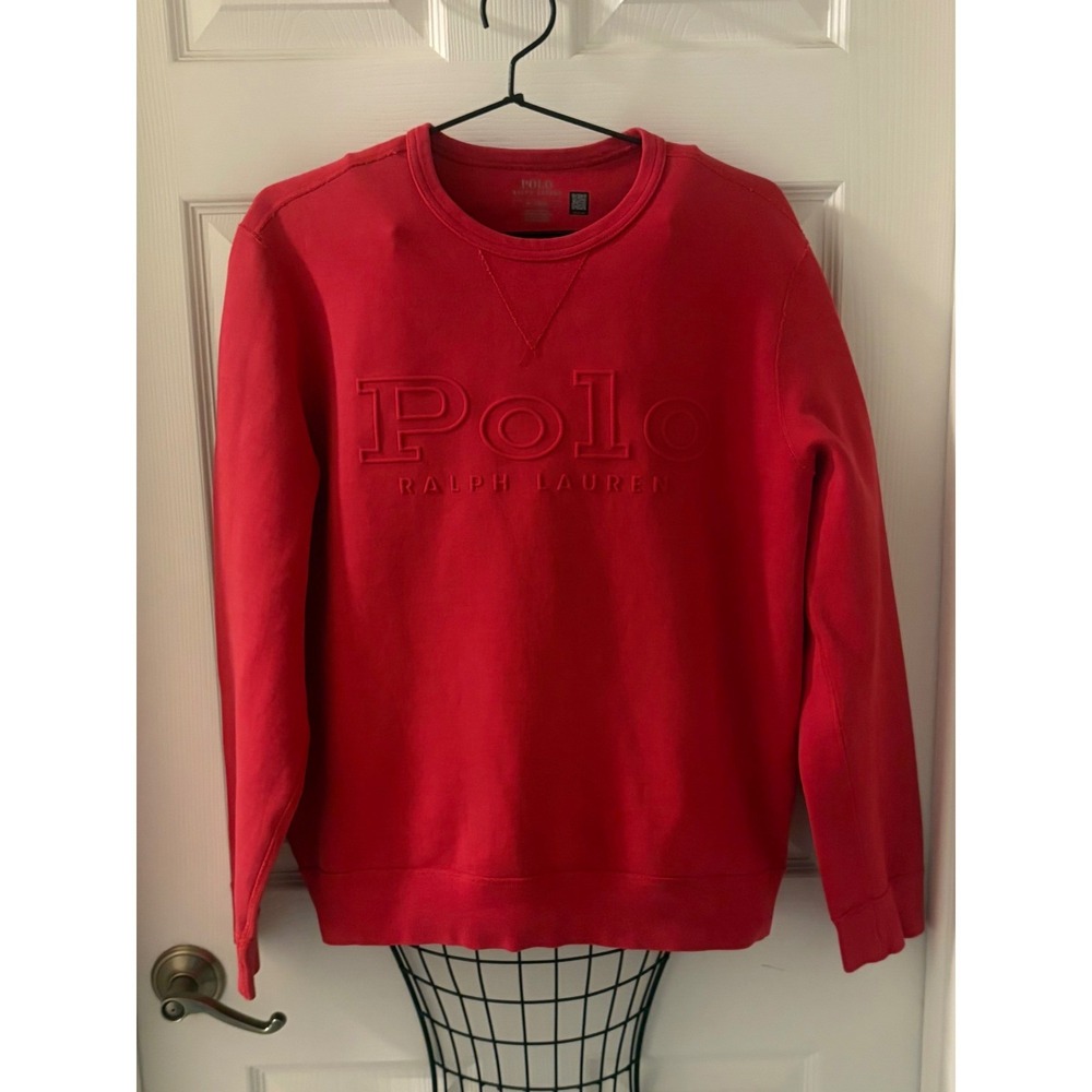Polo Ralph Lauren Men's Red Embossed Logo Crewneck Sweatshirt Size M